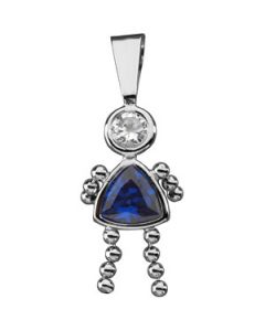 Girl Pendant W/Cz & Trillion Imitation Birthstone 14K White Gold September Girl Pendant With Imitation Birthstone