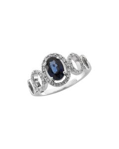 14kt White 1/6 CTW Diamond & 7x5mm Blue Sapphire Ring