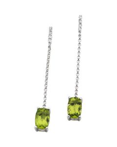 Genuine Peridot And Diamond Earrings 14K White Gold Pair 08.00X05.00/.08 Ct Tw