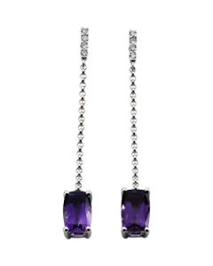 Genuine Amethyst And Diamond Earrings 14K White Gold Pair 08.00X05.00/.08 Ct Tw