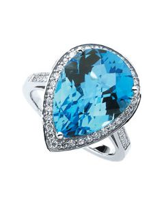 Genuine Swiss Blue Topaz And Diamond Ring 14K White Gold 3/4 Cttw/16.00X12.00 Mm Genuine Swiss Blue Topaz And Diamond Ring