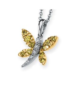 14Kw/Yellow Rhodium Plated Genuine Yellow Sapphire And Diamond Necklace 14K White Gold .04 Ct Tw