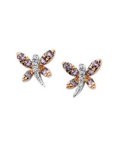 14Kw/Rose Rhodium Plated Genuine Pink Sapphire And Diamond Earring 14K White Gold Pair .04 Ct Tw