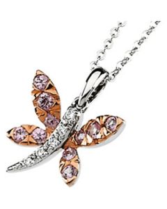 14Kw/Rose Rhodium Plated Genuine Pink Sapphire Diamond Necklace 14K White Gold .04 Ct Tw