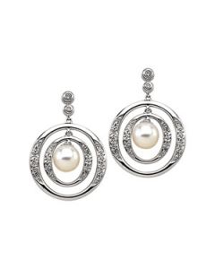 Freshwater Cultured Pearl And Diamond Earring 14K White Gold Pair 06.00 Mm/ 1/4 Ct Tw