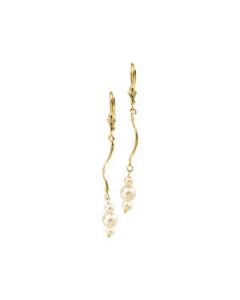 Spiral And Triple White Freshwater Pearl Earring 14K Yellow Gold Pair 3.0-3.5 And 5.5-6.0 Mm