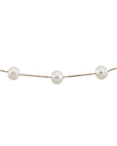 09.00-11.00 Mm White Freshwater Circle Pearl Station Necklace 14K Yellow Gold 18 Inch
