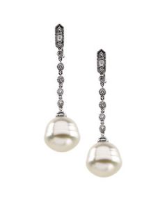 South Sea Cultured Pearl And Diamond Earring 14K White Gold 