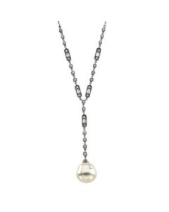 South Sea Cultured Pearl And Diamond Necklace 14K White Gold 3/4 Cttw/11.00 Mm Circle South Sea Pearl And Diamond Necklace