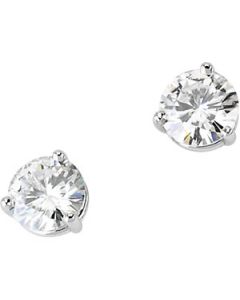Created Moissanite Solitaire Three Prong Round Earring 14K White Gold 