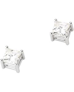 Created Moissanite Solitaire Light Wire Basket Princess Earring 14K White Gold Pair 04.00 Mm=3/4 Cttw Created Moissanite Light Wire Basket Princess Earring