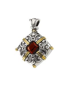 Genuine Mozambique Garnet Pendant Sterling Silver & 14K Yellow Gold 
