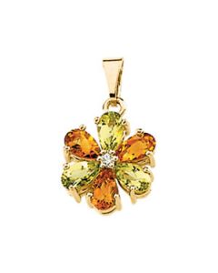 Genuine Peridot Genuine Citrine And Diamond Pendant 14K Yellow Gold 05.00 Mm X 03.00 Mm .04Ct Tw Pendant