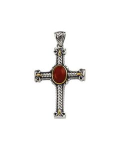 Genuine Cab Dyed Red Coral Pendant Sterling Silver & 14K Yellow Gold 34.00X24.50 Mm;P;Genuine Cab Dyed Red Coral Pendant