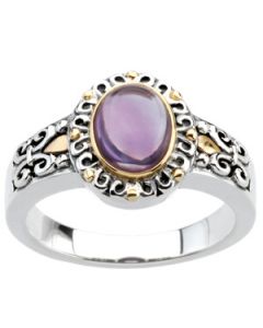 Genuine Cab Amethyst Ring Sterling Silver & 14K Yellow Gold 06.00X08.00 Mmgenuine Cab Amethyst Ring
