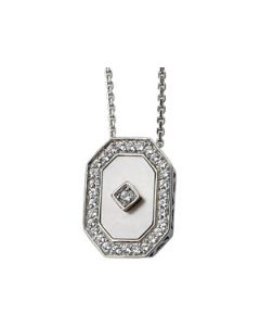 Genuine Mother Of Pearl And Cubic Zirconia Necklace Sterling Silver  13.00X09.00 Mm;P;Genuine Mother Of Pearl And Cubic Zirconia Necklace