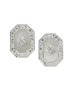 Genuine Mother Of Pearl And Cubic Zirconia Earring Sterling Silver  Pair 11.00X07.50 Mm Genuine Mother Of Pearl And Cubic Zirconia Earring