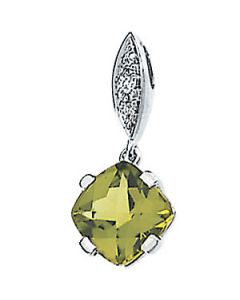 Genuine Peridot And Diamond Pendant 14K White Gold 