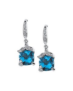 Genuine Swiss Blue Topaz And Diamond Earring 14K White Gold Pair .06 Cttw/07.00X07.00;P;Genuine Swiss Blue Topaz And Diamond Earring