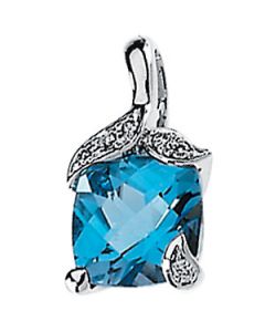 Genuine Swiss Blue Topaz And Diamond Pendant 14K White Gold .04 Cttw/08.00X08.00 Mm Genuine Swiss Blue Topaz And Diamond Pendant