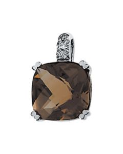Genuine Smoky Quartz And Diamond Pendant 14K White Gold .02 Ct Tw