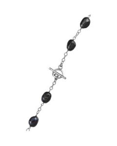 Black Freshwater Baroque Pearl Station Necklace Sterling Silver  18 Inch 09.00 - 10.00 Mm;P;Black Freshwater Baroque Pearl Station Necklace