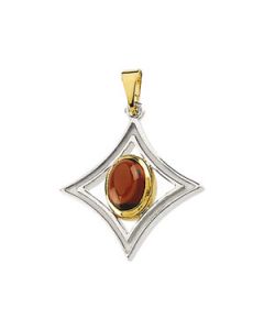 Cab Genuine Mozambique Garnet Pendant Sterling Silver & 14K Yellow Gold 