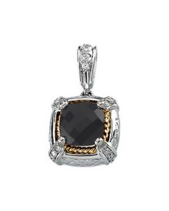 Genuine Onyx And Diamond Pendant 14K White/18K Yellow Gold 1/8 Ct Tw/08.00X08.00 Mm Genuine Onyx And Diamond Pendant