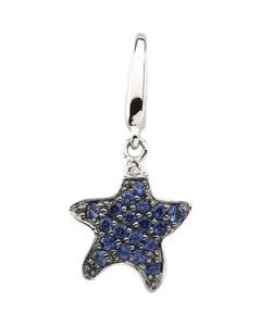 14Kw/Black Rhodium Plate Genuine Sapphire And Diamond Charm 14K White Gold .004 Cttw 14Kw/Black Rhodium Plate Genuine Sapphire And Diamond Charm