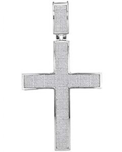 10kt White Gold Mens Diamond Christian Roman Cross Charm Pendant 1-7/8 Cttw 