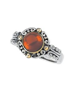Ss_14Ky Cab Genuine Dyed Red Coral Ring Sterling Silver & 14K Yellow Gold 08.00 Mm;P;Ss_14Ky Cab Genuine Dyed Red Coral Ring
