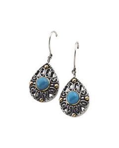 Ss_14Ky Cab Genuine Turquoise Earring Sterling Silver & 14K Yellow Gold Ss_14Ky;06.00 Mm;P;Cab Genuine Turquoise Earring