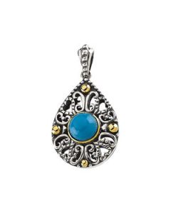 Ss_14Ky Cab Genuine Turquoise Pendant Sterling Silver & 14K Yellow Gold Ss_14Ky;08.00 Mm;P;Ss_14Ky Cab Genuine Turquoise Pendant
