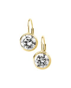 Lever Back Earring With Cubic Zirconia 14K Yellow Gold Pair 07.00 Mm