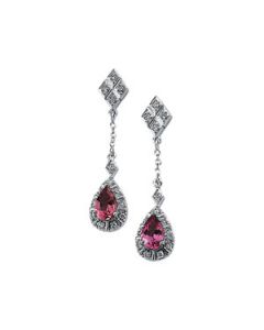 Genuine Pink Tourmaline And Diamond Earring 14K White Gold Pair .08 Ct Tw/06.00X04.00 Mm Genuine Pink Tourmaline And Diamond Earring