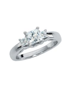 Created Moissanite And Diamond 3 Stone Anniversary Ring 14K White Gold 05.00 Mm=1/2 Ct/ 1/4 Ct Tw Created Moissanite And Diamond 3 Stone Anniversary Ring