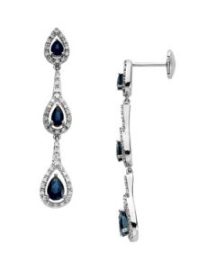 Genuine Sapphire And Diamond Earring 14K White Gold Pair 3/8 Ct Tw