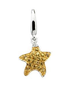 Genuine Yellow Sapphire And Diamond Starfish Charm 14Kw W/Rhodium Gold 14Kw W/Rhodium;.004 Ct Tw