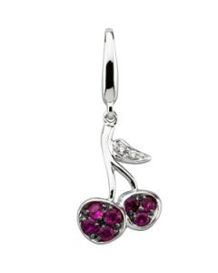 Genuine Pink Sapphire And Diamond Cherries Charm 14Kw W/Black Rhodium Gold 14Kw W/Black Rhodium;.015 Ct Tw
