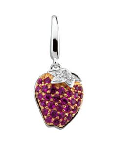 Genuine Pink Sapphire And Diamond Strawberry Charm 14Kw W/Rose Rhodium Gold 14Kw W/Rose Rhodium;.025 Ct Tw