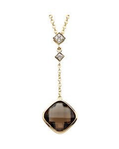 Genuine Checkerboard Smoky Quartz And Diamond Necklace 14Ky W/White Rhodium Gold .04 Ct Tw Genuine Checkerboard Smoky Quartz And Diamond Necklace
