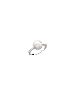 14K White Freshwater Cultured Pearl & 1/5 CTW Diamond Ring