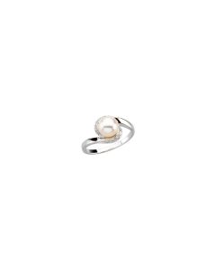 14kt White Freshwater Cultured Pearl & 1/10 CTW Diamond Ring