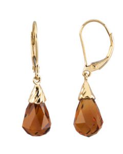 Genuine Checkerboard Madeira Citrine Briolette Earrings 14K Yellow Gold Pair Genuine Checkerboard Madeira Citrine Briolette Earrings