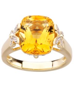 Genuine Citrine And Diamond Ring 14K Yellow Gold .08 Ct Tw Genuine Citrine And Diamond Ring