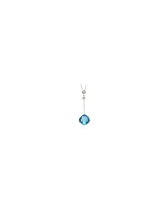 14kt White Checkerboard Swiss Blue Topaz & .04 CTW Diamond Necklace