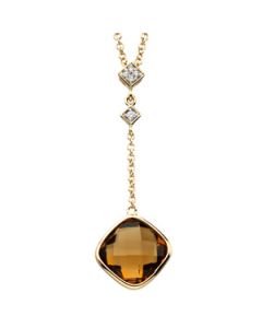 14Ky W/Rhodium Genuine Checkerboard Cinnamon Quartz And Diamond Necklace 14K Yellow Gold 04 Ct Tw;P;14Ky W/Rhodium Genuine Checkerboard Cinnamon Quartz And Diamond Necklace