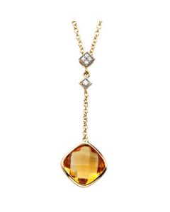 14Ky W/Rhodium Genuine Checkerboard Citrine And Diamond Necklace 14K Yellow Gold 04 Ct Tw;P;14Ky W/Rhodium Genuine Checkerboard Citrine And Diamond Necklace