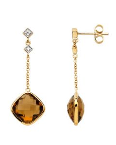 14Ky W/Rhodium Genuine Checkerboard Cinnamon Quartz And Diamond Earring 14K Yellow Gold Pair .05 Ct Tw;P;14Ky W/Rhodium Genuine Checkerboard Cinnamon Quartz And Diamond Earring