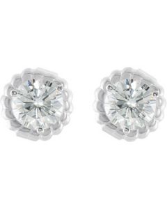 Created Moissanite Solitaire 3 Prong Earring 14K White Gold Pair 06.50 Mm=2 Ct Tw